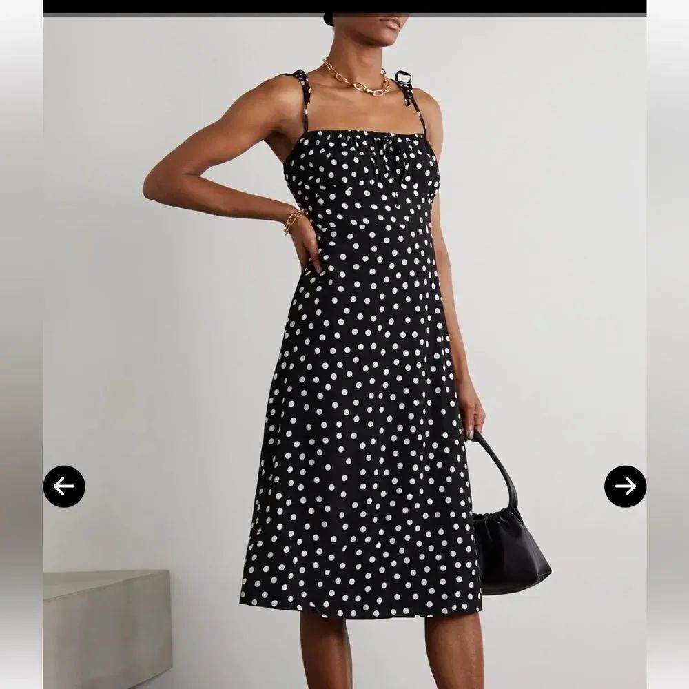 FAITHFULL THE BRAND Net Sustain Raven Shirred Polka-Dot Crepe Midi Dress